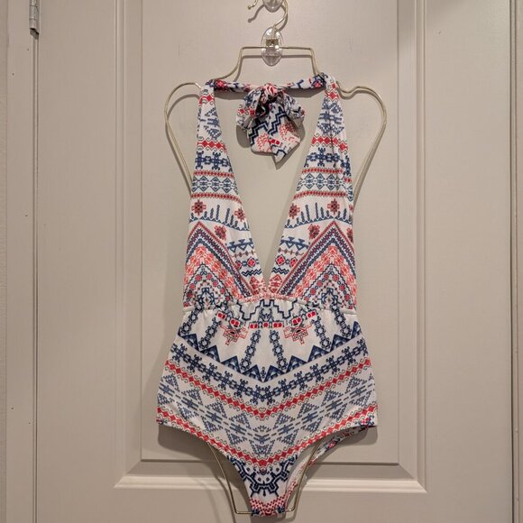 NWT ROCOCO SAND PRINTED ONE PIECE HALTER NECK SWIMSUIT SZ XS - Picture 2 of 11